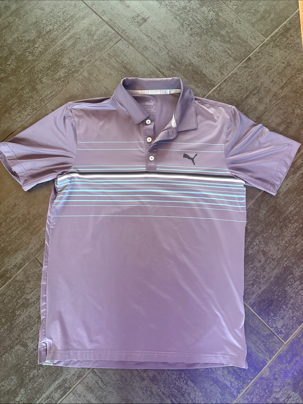Puma Men's Purple Polo with Horizontal Stripe Accents